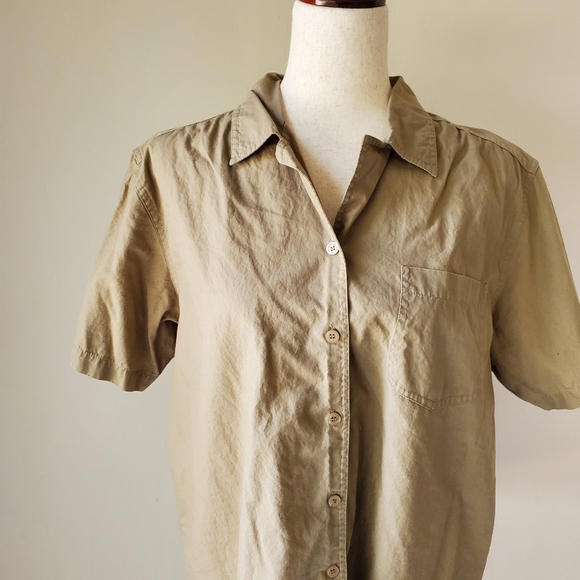 Vintage Karen Scott Large Short Sleeve Button Down Khaki - Picture 1 of 12